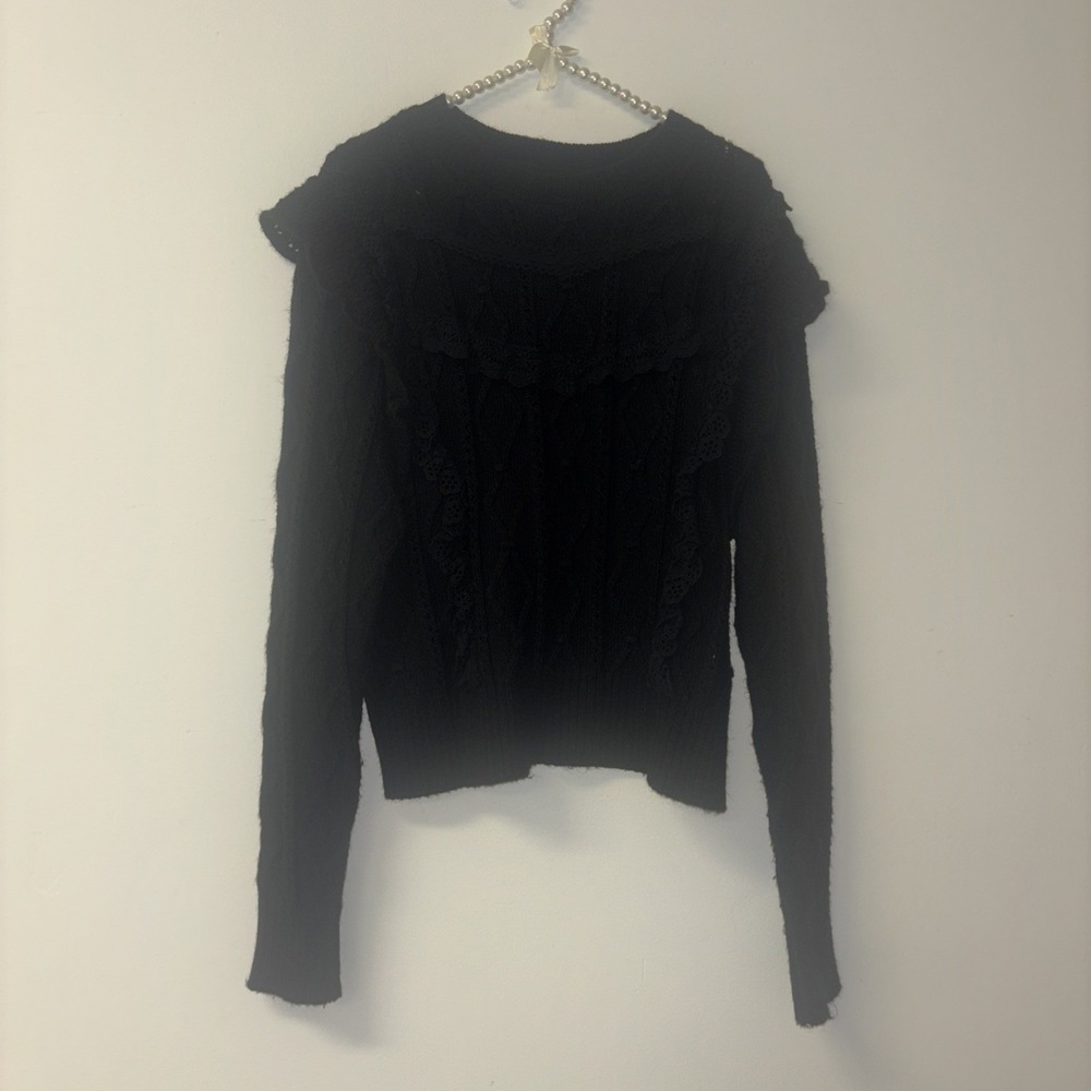 Grey Collective Women's Sz XL Black Knit Lace Chevron Sweater Long Sleeve‎ Femin